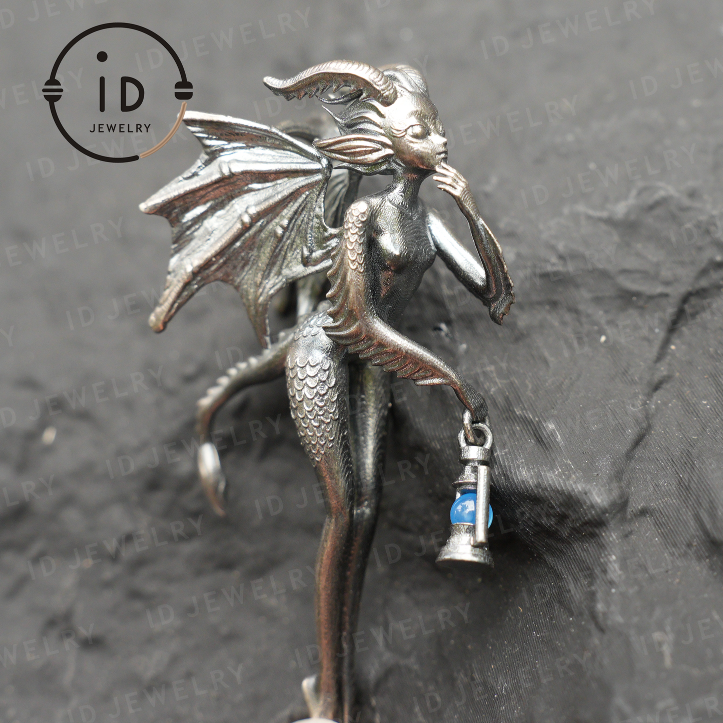 Dragon Girl Holding Lantern | Dragon-Themed Pendant in Hand-Carved Silver | A Fantasy Necklace for Your Inner Journey