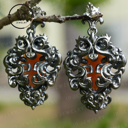 Vintage Cameo Earrings – Victorian Style Lady Profile Jewelry, Baroque Frame Design, Handmade Romantic Gothic Gift Earrings