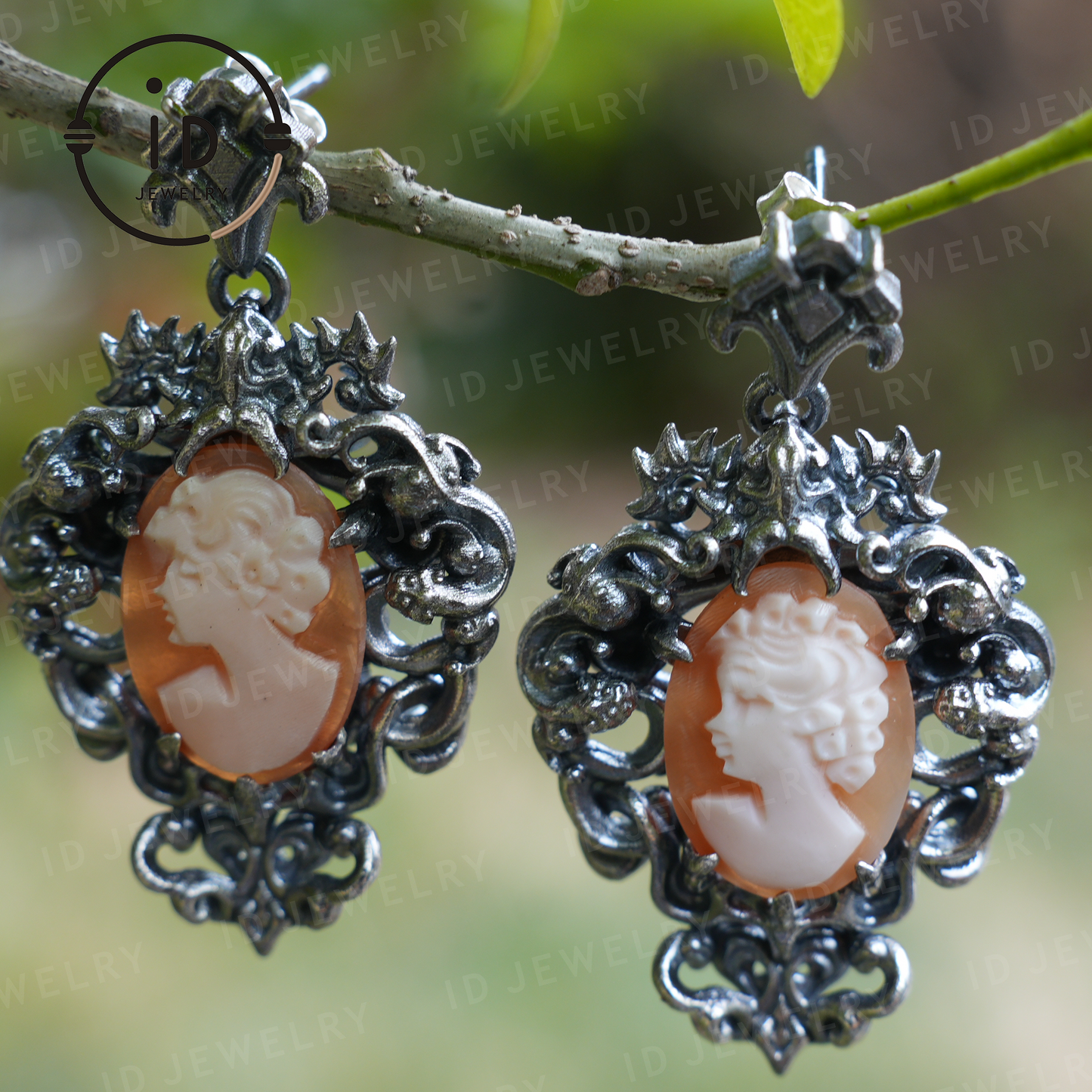 Vintage Cameo Earrings – Victorian Style Lady Profile Jewelry, Baroque Frame Design, Handmade Romantic Gothic Gift Earrings