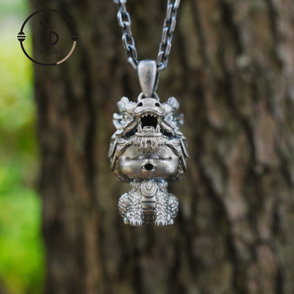 Dragon Guardian Pendant, Handcrafted Totem Amulet, Fantasy Spirit Creature Jewelry, Mythical Beast Design, Protective Charm Gift