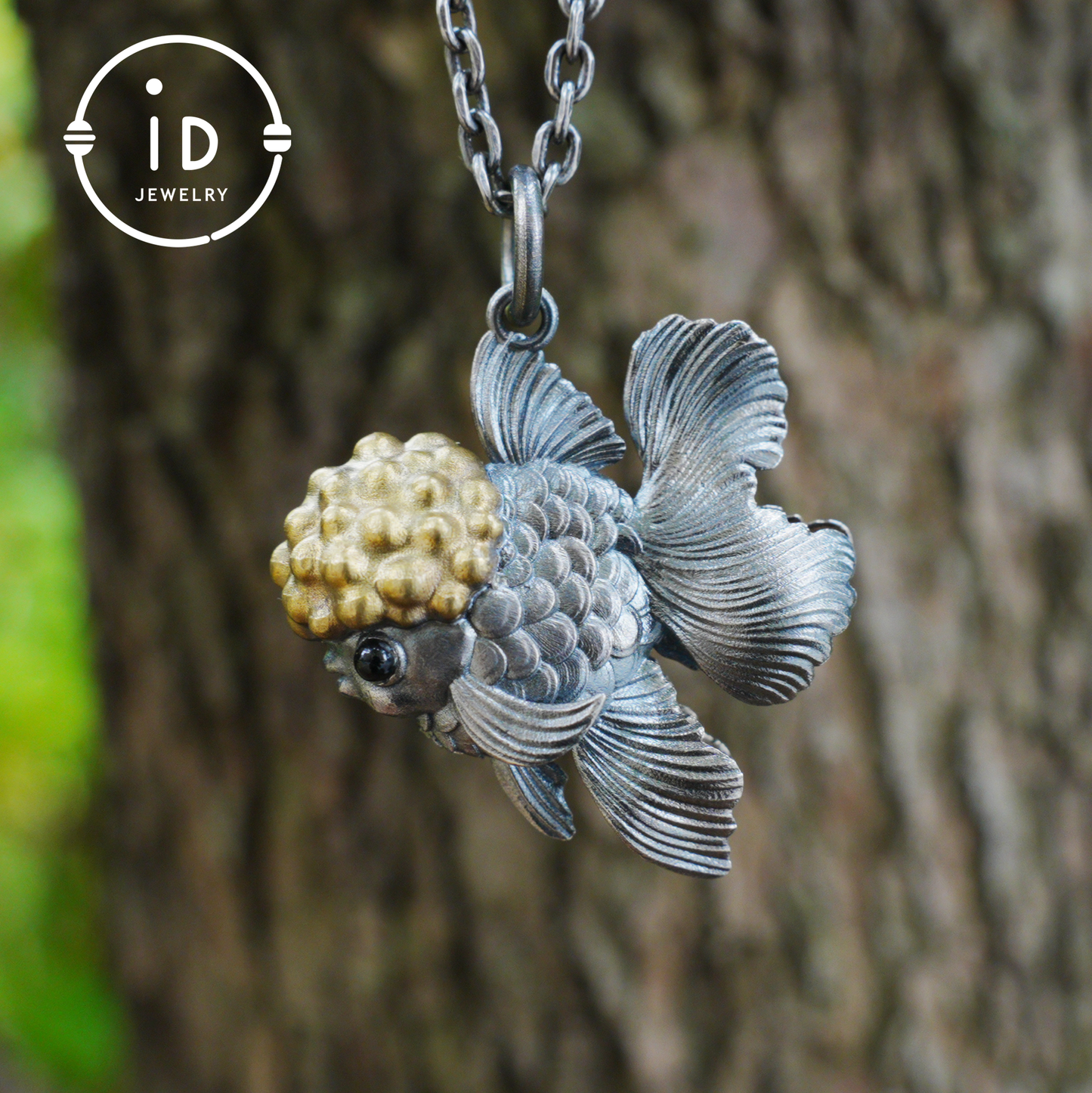 Goldfish Pendant in 925 Sterling Silver with Agate and Brass, Handmade Animal Jewelry in Fairytale Style, Talisman Necklace Gift for Her