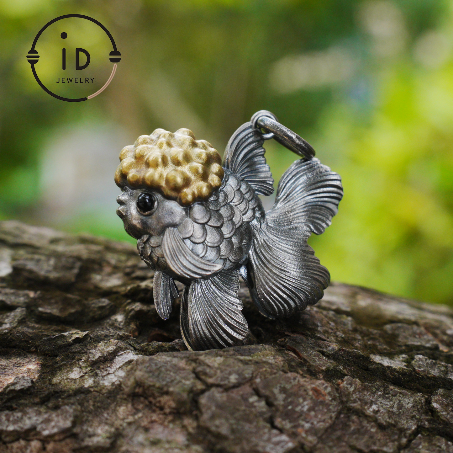 Goldfish Pendant in 925 Sterling Silver with Agate and Brass, Handmade Animal Jewelry in Fairytale Style, Talisman Necklace Gift for Her