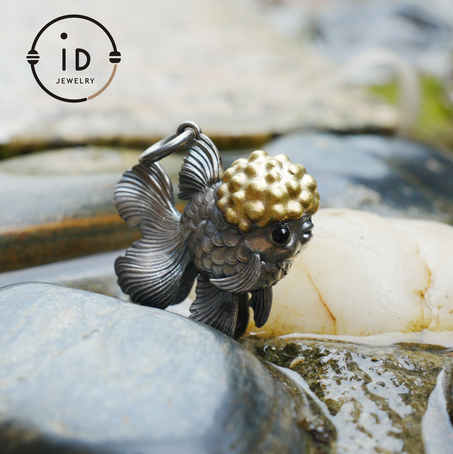 Goldfish Pendant in 925 Sterling Silver with Agate and Brass, Handmade Animal Jewelry in Fairytale Style, Talisman Necklace Gift for Her