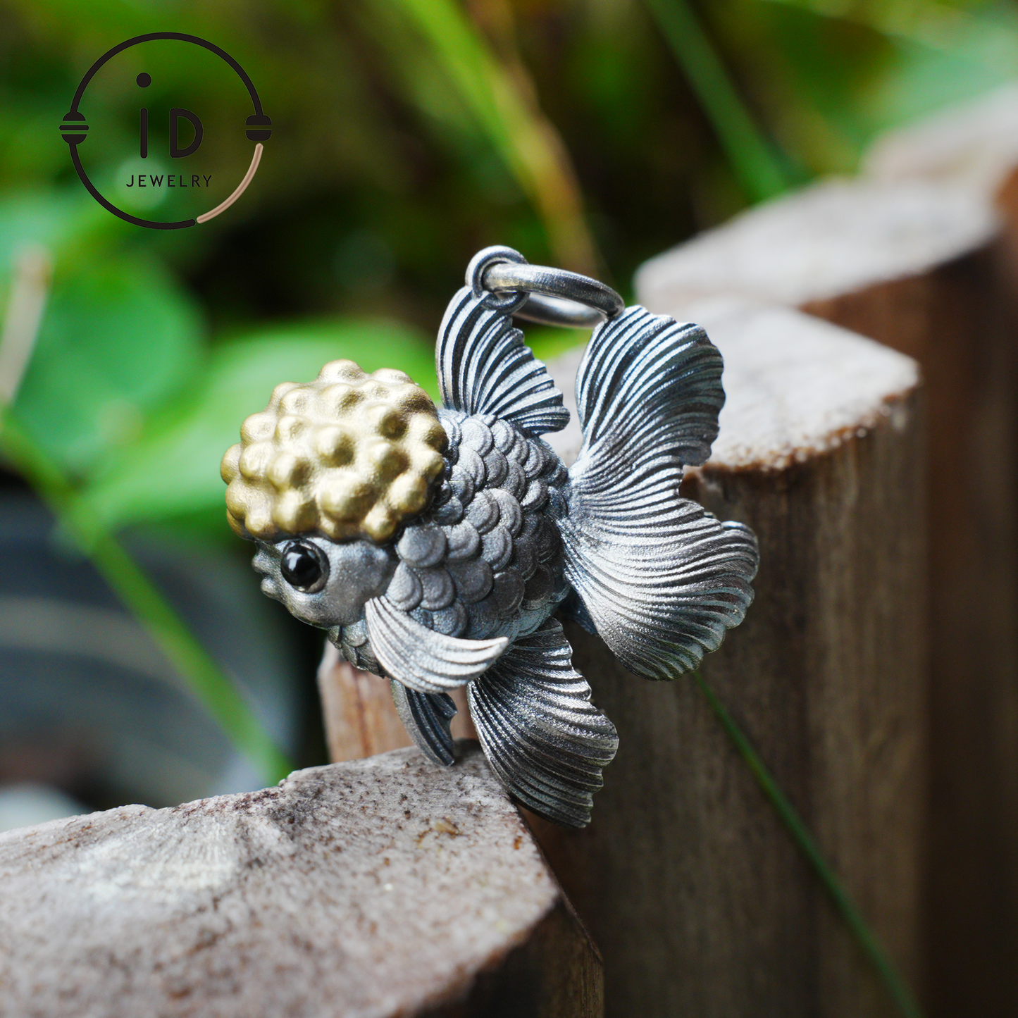 Goldfish Pendant in 925 Sterling Silver with Agate and Brass, Handmade Animal Jewelry in Fairytale Style, Talisman Necklace Gift for Her