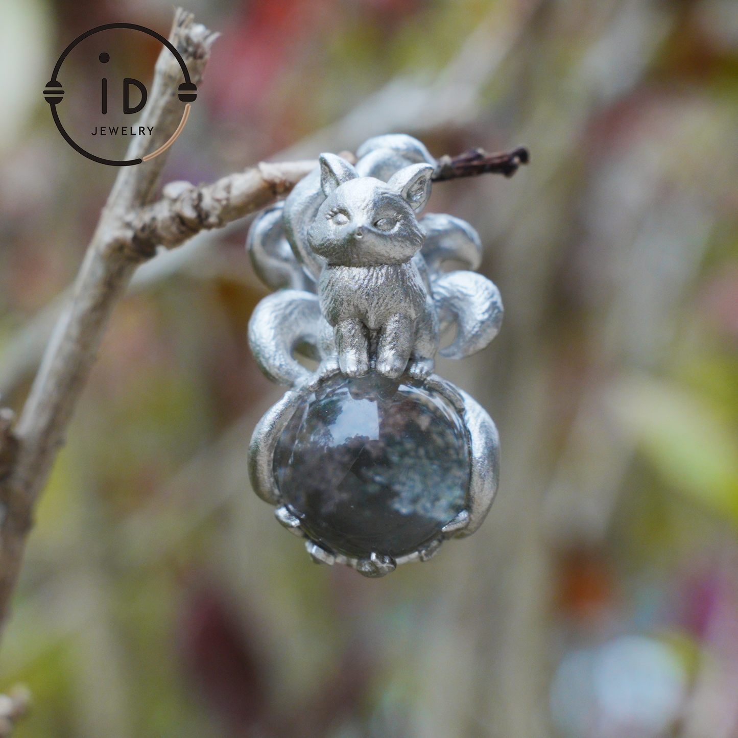 Fox Pendant with Ghost Quartz, Nine-Tailed Spirit Amulet, Handcrafted Fantasy Jewelry, Dreamy Forest Totem Necklace, Mythical Design