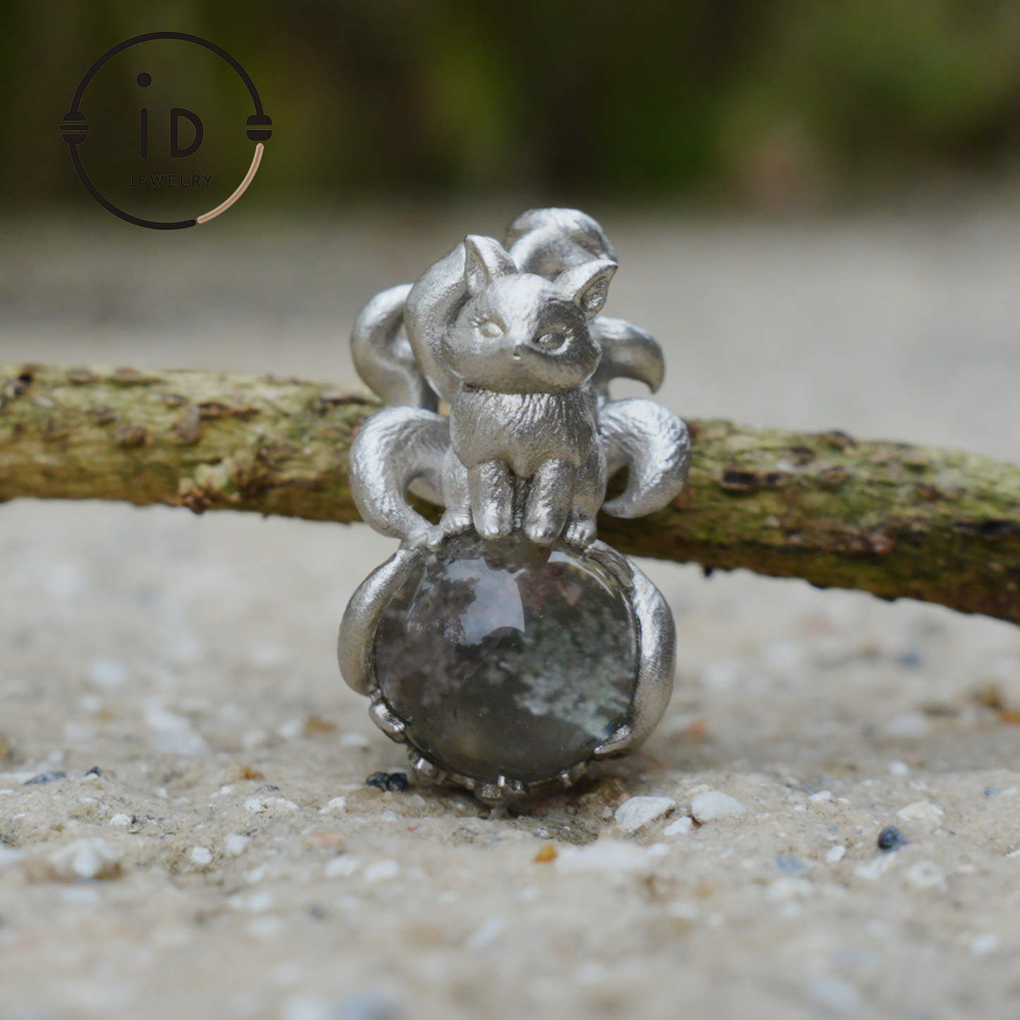 Fox Pendant with Ghost Quartz, Nine-Tailed Spirit Amulet, Handcrafted Fantasy Jewelry, Dreamy Forest Totem Necklace, Mythical Design
