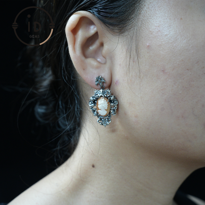 Vintage Cameo Earrings – Victorian Style Lady Profile Jewelry, Baroque Frame Design, Handmade Romantic Gothic Gift Earrings