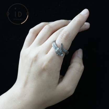 Mystic Snake Ring, Green Zircon, Dragon Scale Design, Handmade Fantasy Amulet Jewelry, For Collection & Gift