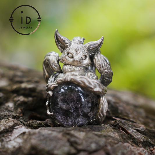 Mystic Fox Pendant with Phantom Quartz, Handmade Protective Amulet, Fantasy Animal Jewelry, Enchanted Spirit Totem Necklace