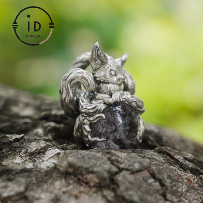 Mystic Fox Pendant with Phantom Quartz, Handmade Protective Amulet, Fantasy Animal Jewelry, Enchanted Spirit Totem Necklace
