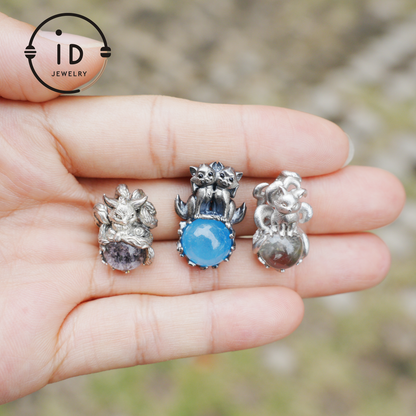 Fox Pendant with Ghost Quartz, Nine-Tailed Spirit Amulet, Handcrafted Fantasy Jewelry, Dreamy Forest Totem Necklace, Mythical Design