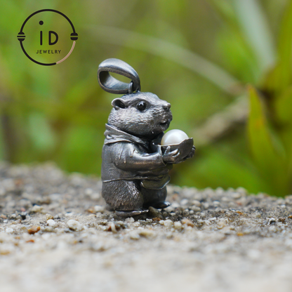 Hamster Pendant with Pearl, Whimsical Animal Totem Amulet, Handcrafted Fairy Tale Jewelry, Symbol of Care and Gentle Devotion