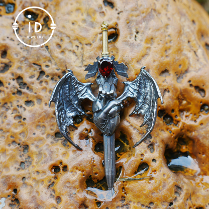 925 Silver Guardian Heartblade Necklace, Handmade 925 Silver Necklace, Garnet Symbolizing Vitality, Silver Jewelry Gift