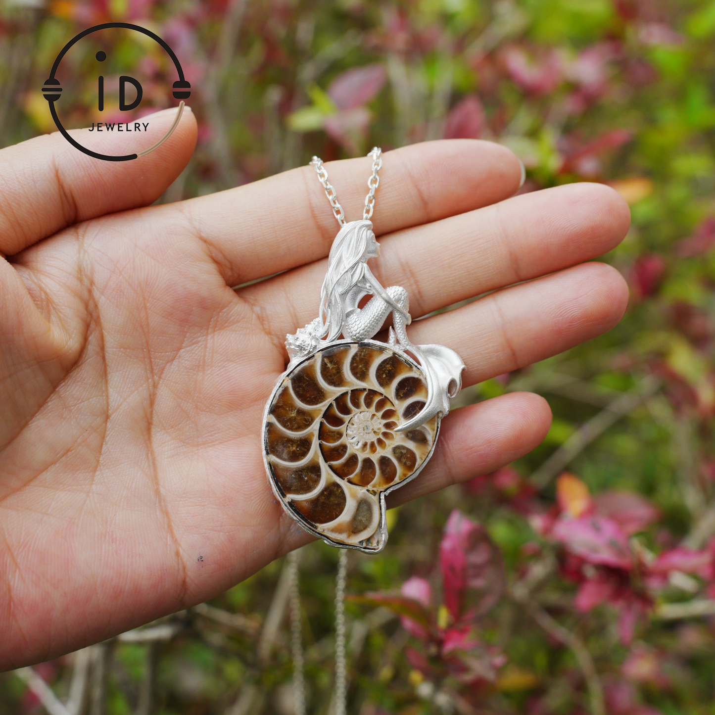 Mermaid Seashell Fossil Pendant, Handcrafted Ocean Goddess Amulet, Spiritual Protection Jewelry, Mythical Art Design, Siren Sea Gift