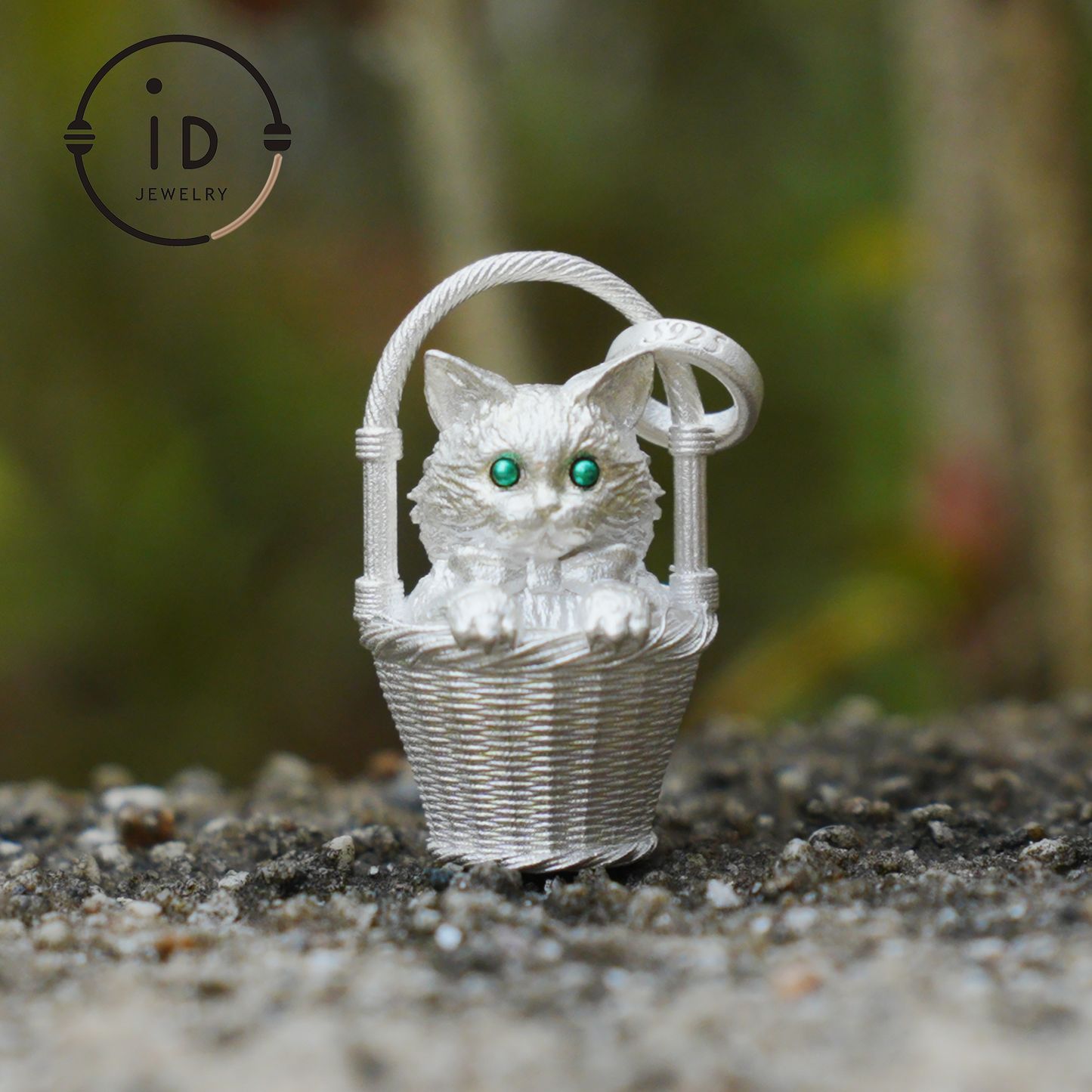 Handcrafted 925 Silver Kitten Pendant Necklace | Green-Eyed Cat Guardian | Lucky & Comfort Talisman Jewelry | Gift for Cat Lovers
