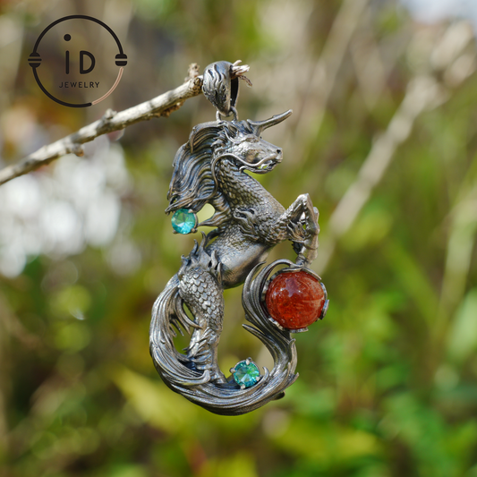 Hand-carved Fantasy Unicorn Necklace｜Wave-motif Unicorn Necklace｜Unicorn Motif Pendant｜Vintage-craft Handmade Gift