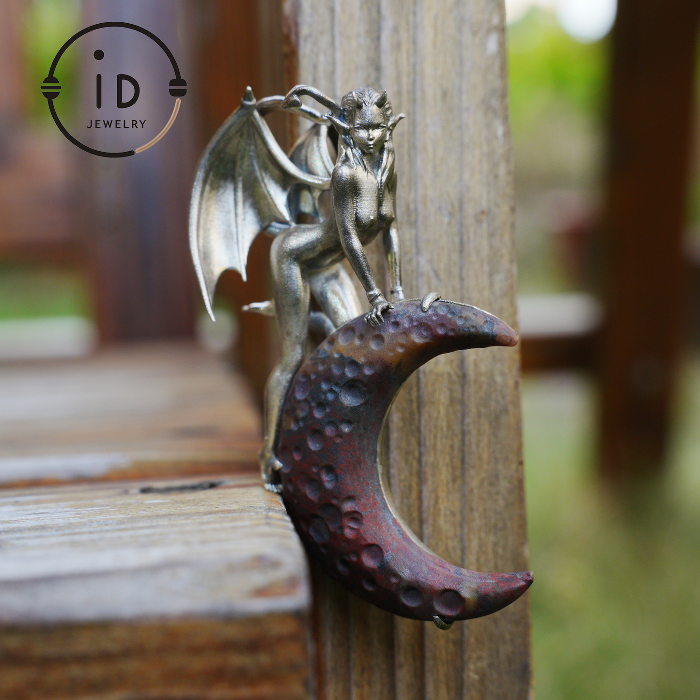 Hand-Carved 925 Silver Succubus Pendant | Blood Moon & Bloodstone Crescent | Winged Demon Gothic Protection Talisman | Perfect Gothic Gift