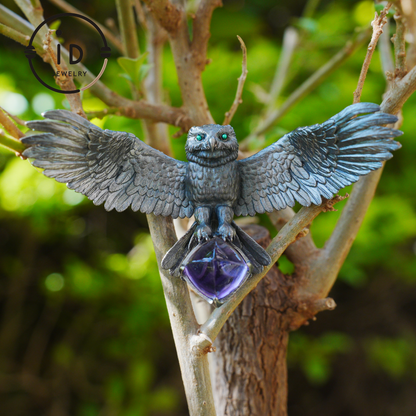 Spread-Wing Owl Necklace｜Animal Totem Amulet｜925 Sterling Silver, Hand-Carved｜Winged Design｜Nature-Themed Necklace