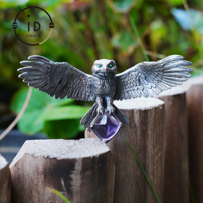 Spread-Wing Owl Necklace｜Animal Totem Amulet｜925 Sterling Silver, Hand-Carved｜Winged Design｜Nature-Themed Necklace