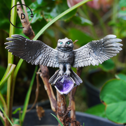 Spread-Wing Owl Necklace｜Animal Totem Amulet｜925 Sterling Silver, Hand-Carved｜Winged Design｜Nature-Themed Necklace