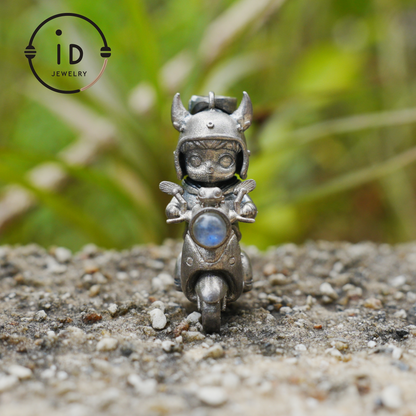 Mystical Night Rider Pendant with Labradorite Light, Handmade Talisman Necklace, Fantasy Jewelry for Inner Journey Seekers