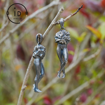 Art Sculpture Pendant Amulet, Handmade Totem Jewelry with Feminine Form and Stone Texture, Symbolic Awakening Necklace, Myth Inspired