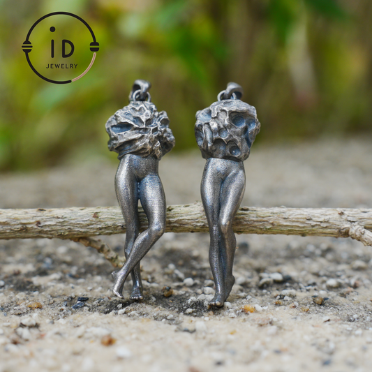 Art Sculpture Pendant Amulet, Handmade Totem Jewelry with Feminine Form and Stone Texture, Symbolic Awakening Necklace, Myth Inspired