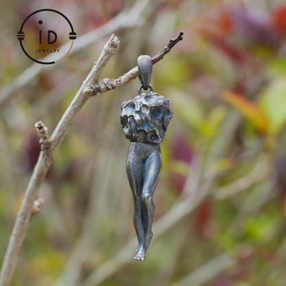 Art Sculpture Pendant Amulet, Handmade Totem Jewelry with Feminine Form and Stone Texture, Symbolic Awakening Necklace, Myth Inspired