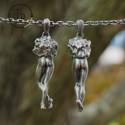 Art Sculpture Pendant Amulet, Handmade Totem Jewelry with Feminine Form and Stone Texture, Symbolic Awakening Necklace, Myth Inspired