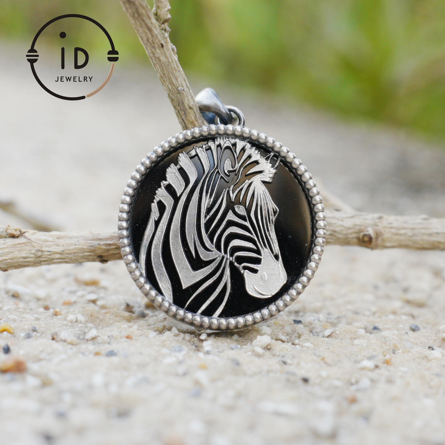 Wildlife Zebra Totem Necklace | 925 Sterling Silver Handcrafted Relief Medallion | Black-White Minimal Unisex Pendant | Double-Sided Design
