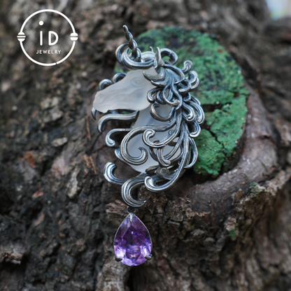 Unicorn Totem Necklace | Handmade 925 Sterling Silver | Fantasy Gift | Finely Carved Flowing Mane | Couture Artisan Silver Jewelry