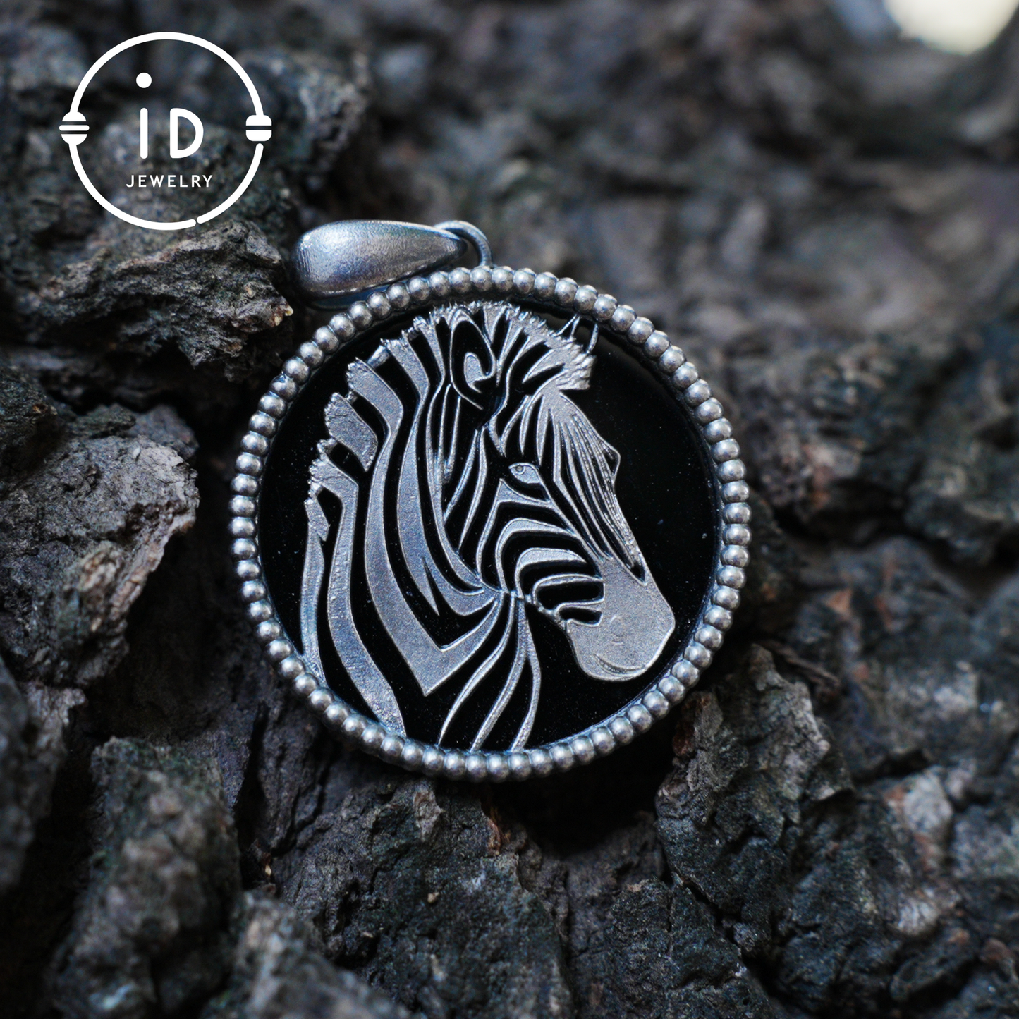 Wildlife Zebra Totem Necklace | 925 Sterling Silver Handcrafted Relief Medallion | Black-White Minimal Unisex Pendant | Double-Sided Design