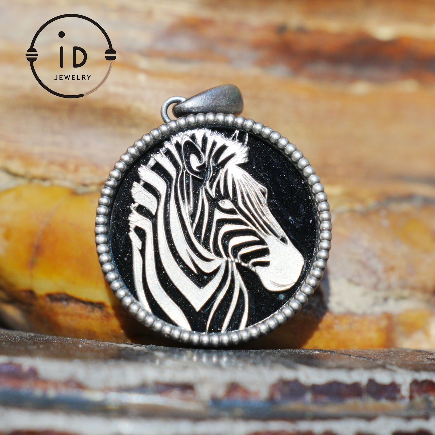 Wildlife Zebra Totem Necklace | 925 Sterling Silver Handcrafted Relief Medallion | Black-White Minimal Unisex Pendant | Double-Sided Design