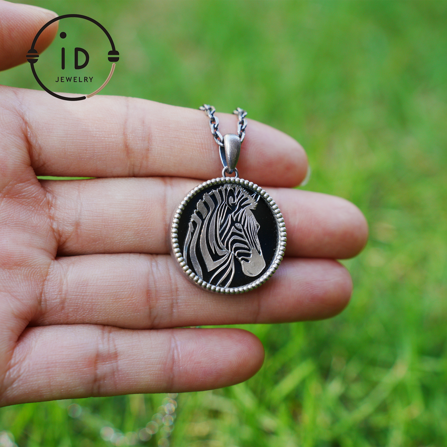 Wildlife Zebra Totem Necklace | 925 Sterling Silver Handcrafted Relief Medallion | Black-White Minimal Unisex Pendant | Double-Sided Design