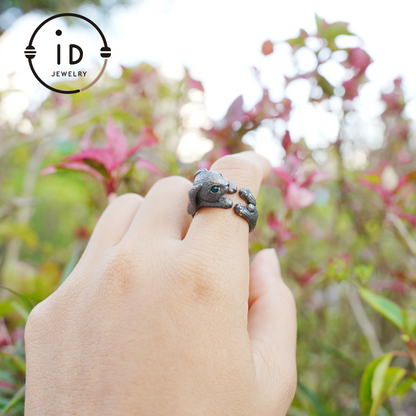 Handcrafted Rabbit Ring with Green Zircon, Spring Awakening Symbol, Unique Silver Jewelry