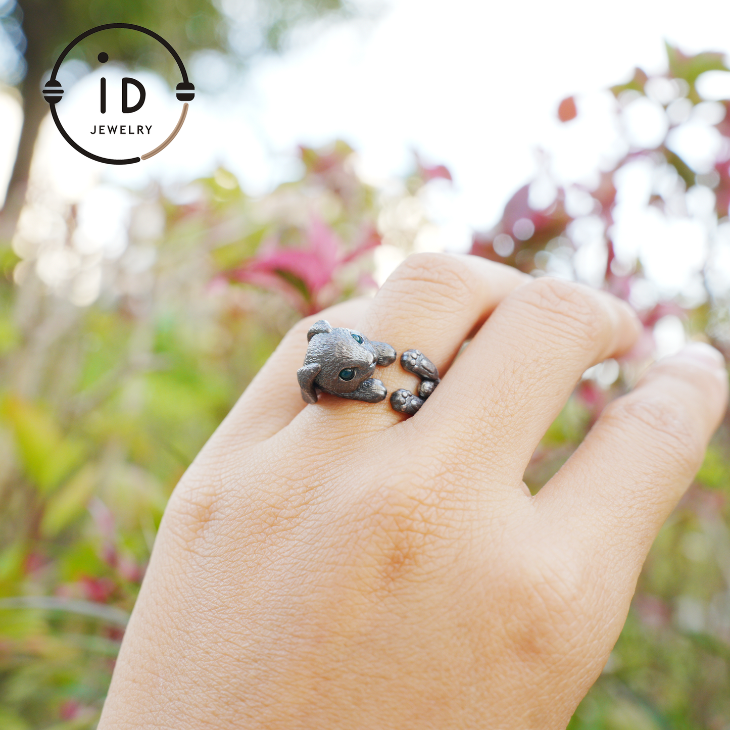 Handcrafted Rabbit Ring with Green Zircon, Spring Awakening Symbol, Unique Silver Jewelry