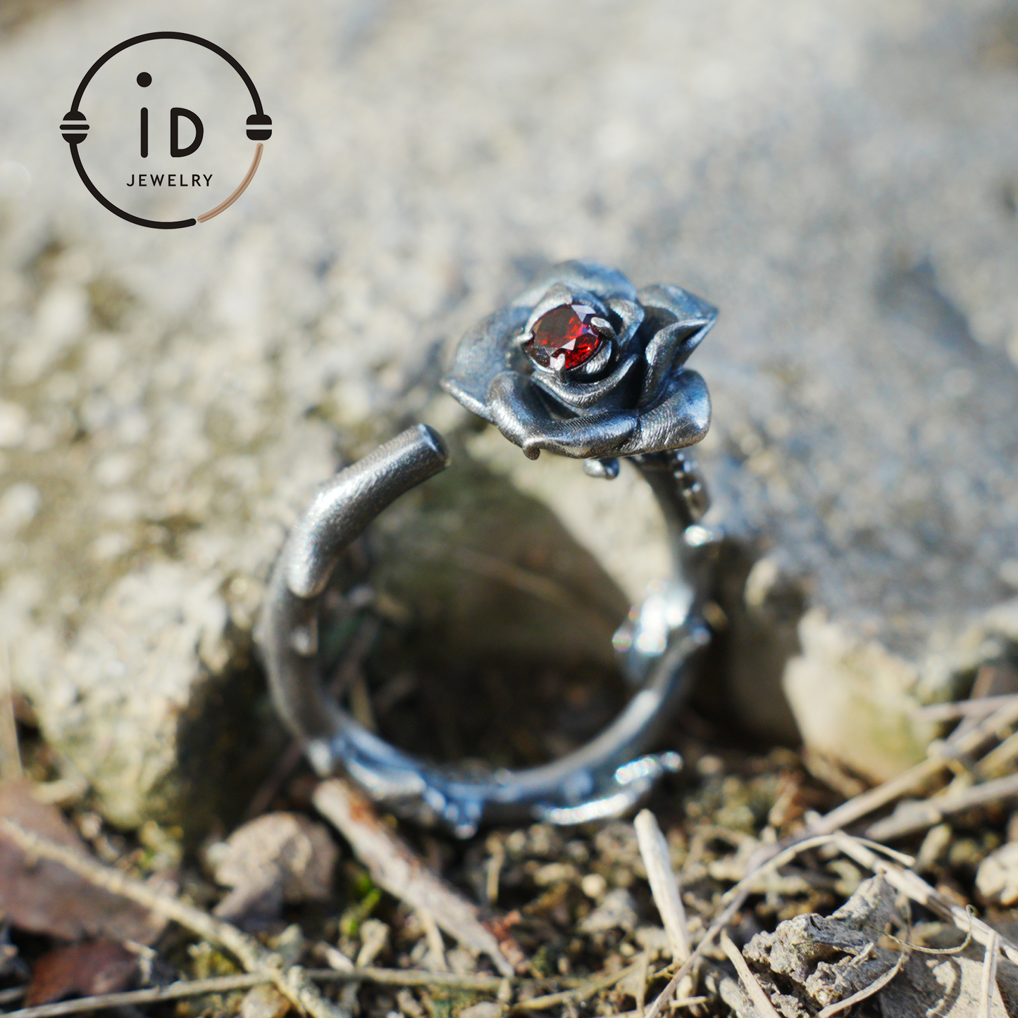 Rose Ring with Blood Red Stone, Gothic Vow Jewelry, Handmade Fantasy Amulet of Thorns and Oath, Symbolic Rose Design