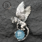 Winged Lion Pendant - Handcrafted 925 Sterling Silver Jewelry with Aquamarine - Symbol of Wisdom & Spiritual Protection - Gift for Her