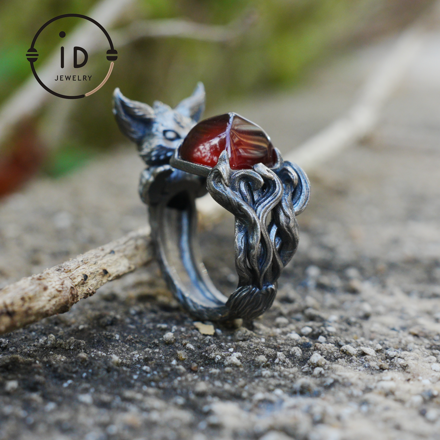 Fox Ring Garnet Protection Talisman | Fantasy Animal Jewelry | Handmade Nature Spirit Ring | Woodland Amulet for Inner Desire