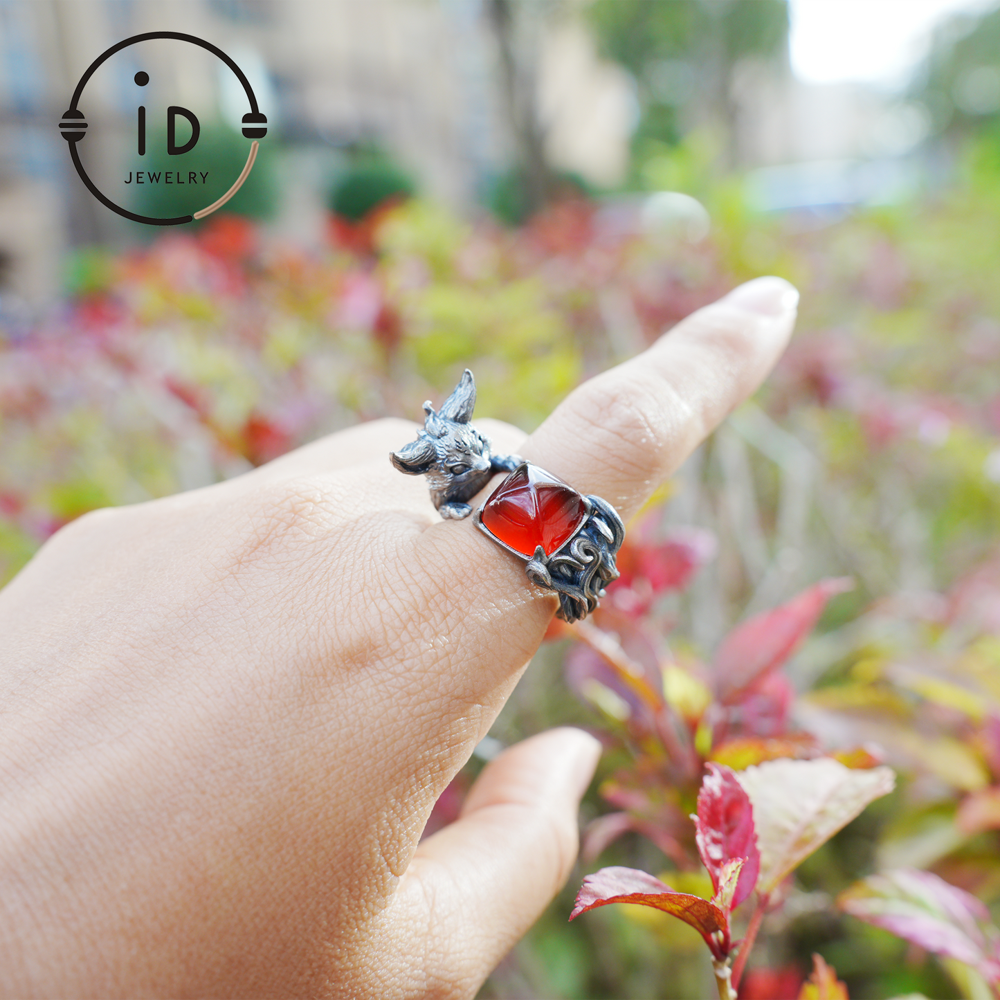Fox Ring Garnet Protection Talisman | Fantasy Animal Jewelry | Handmade Nature Spirit Ring | Woodland Amulet for Inner Desire