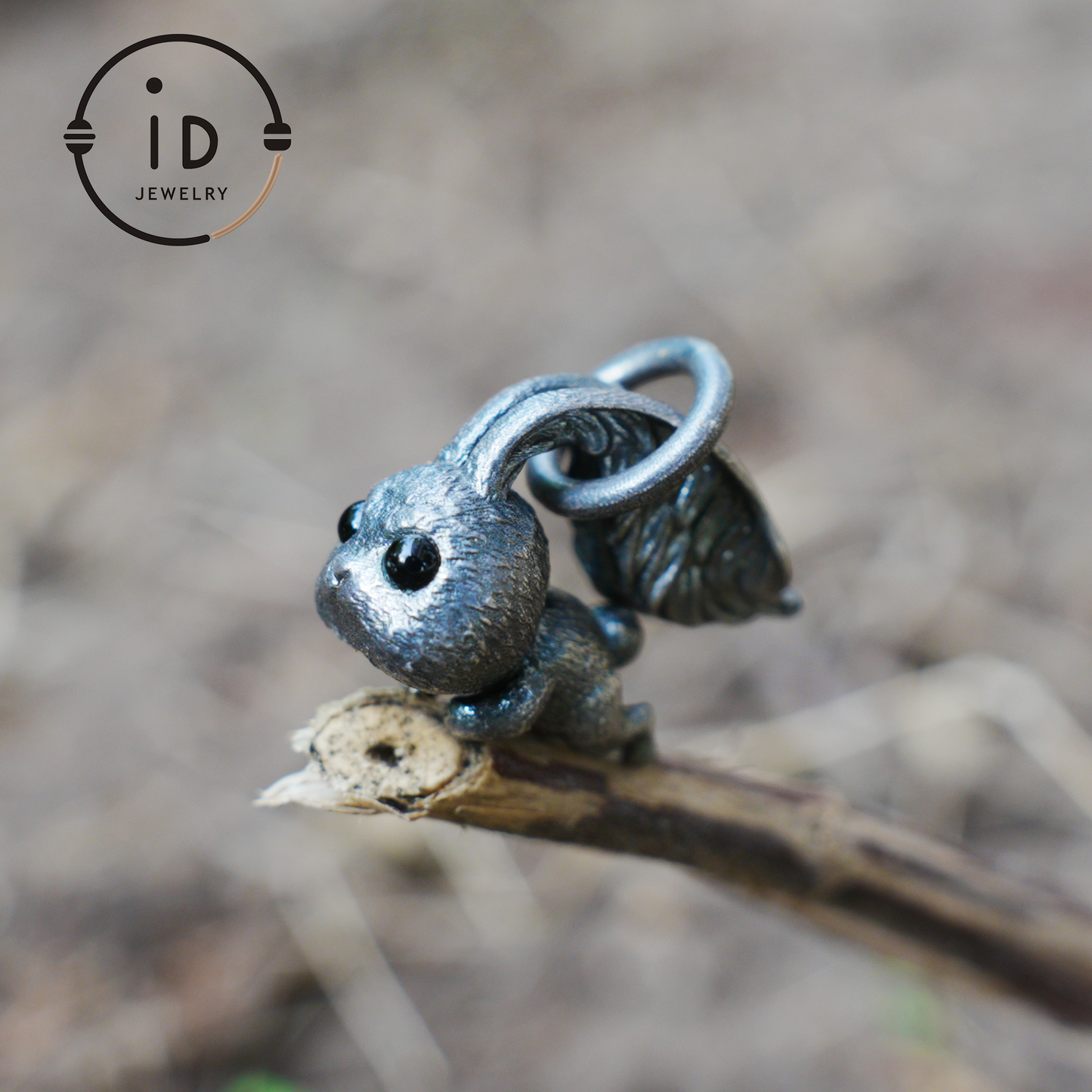 Rabbit Pendant – Leaping Bunny Totem with Onyx Eyes, Handmade Animal Amulet, Symbol of Awakening and New Beginnings