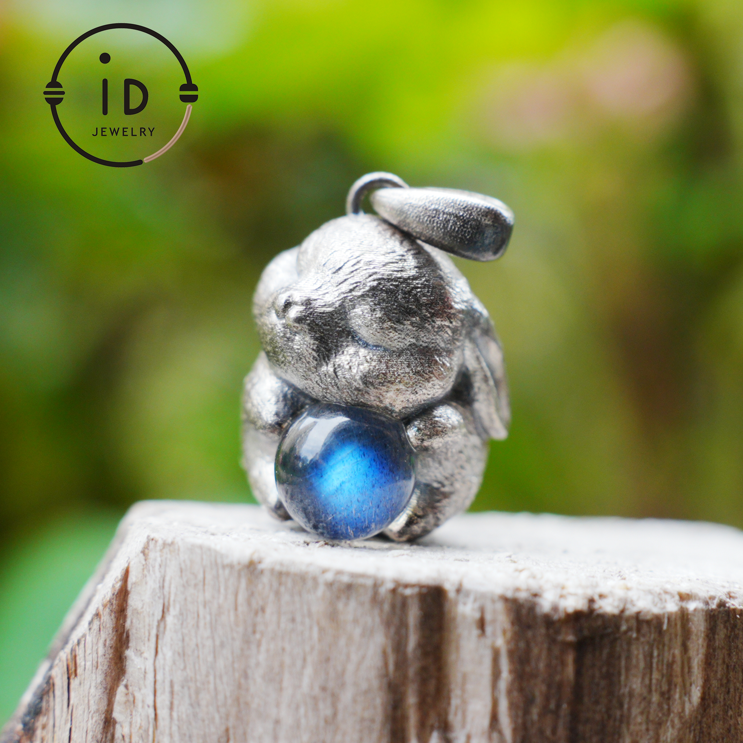 Moon Rabbit Necklace in Sterling Silver – Blue Labradorite Wishing Pendant – Spiritual Animal Totem Jewelry – Cute Bunny Charm for Inner Peace