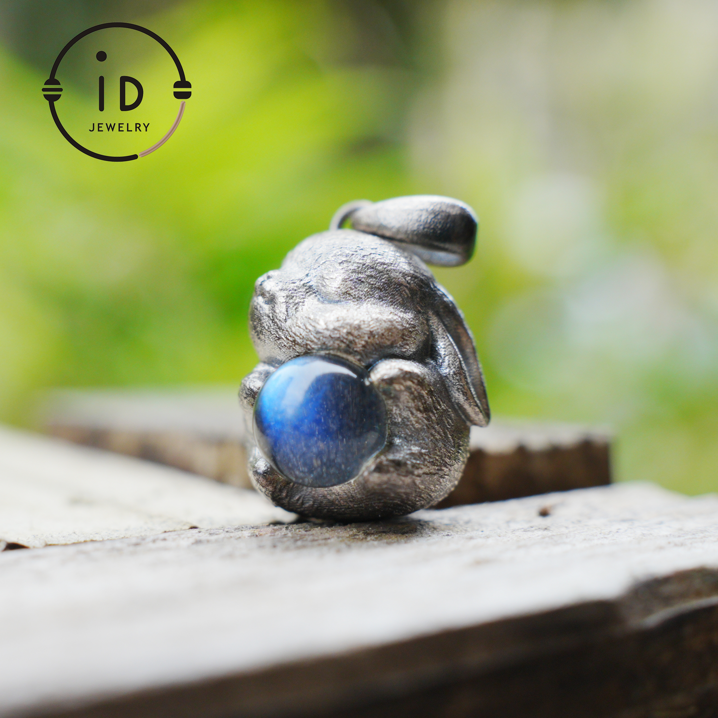 Moon Rabbit Necklace in Sterling Silver – Blue Labradorite Wishing Pendant – Spiritual Animal Totem Jewelry – Cute Bunny Charm for Inner Peace