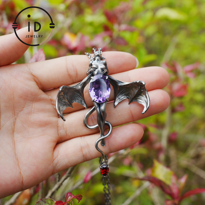 Handcrafted Silver Demon Wing Pendant Necklace | Mystical Banshee Jewelry Symbolizing Strength, Power & Mystery | Unique Gift for Her