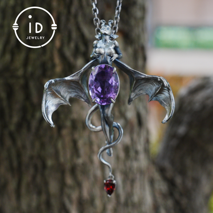 Handcrafted Silver Demon Wing Pendant Necklace | Mystical Banshee Jewelry Symbolizing Strength, Power & Mystery | Unique Gift for Her