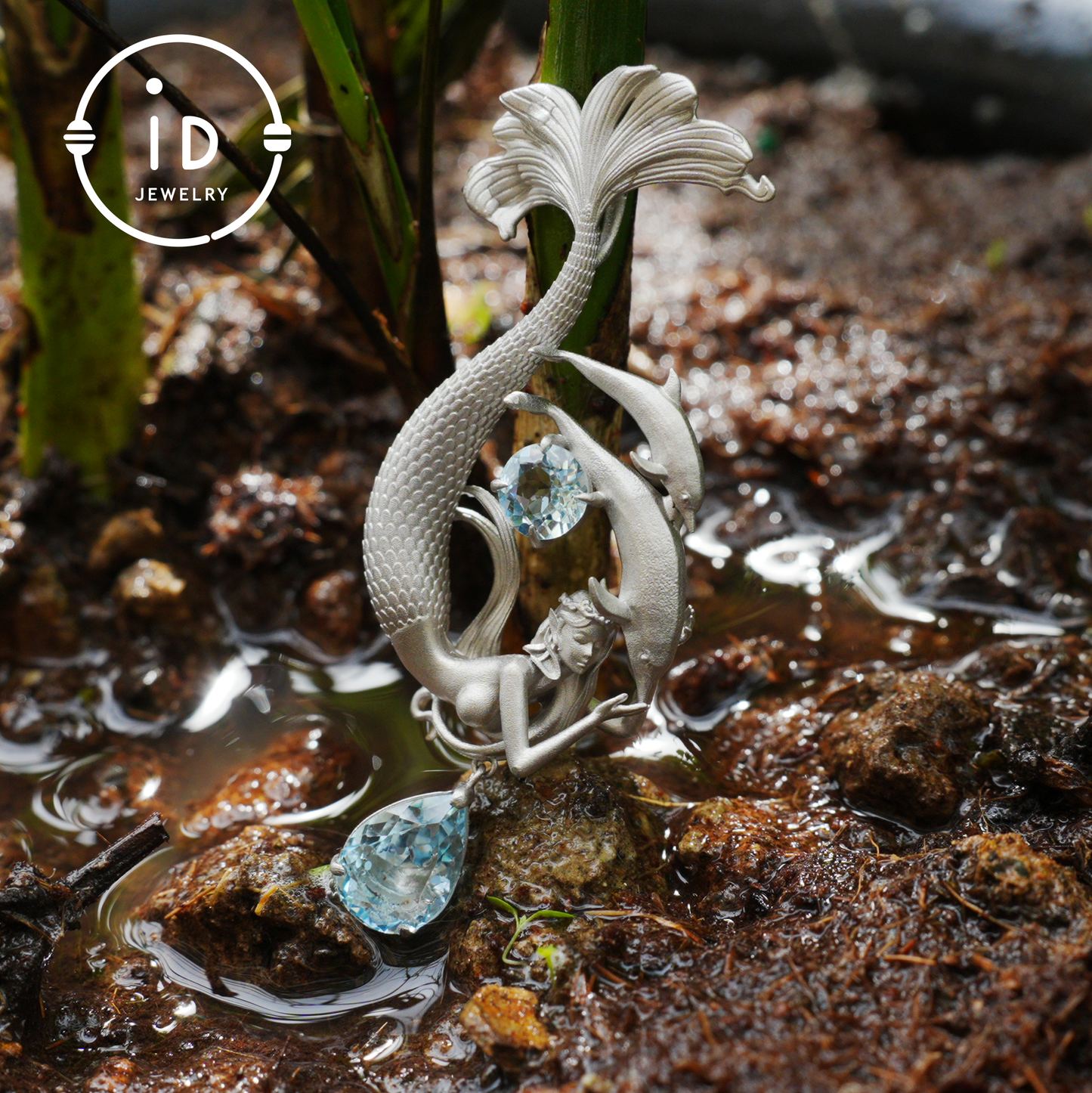 Dreamy Ocean Mermaid Pendant in 925 Silver with Aquamarine – Unique Jewelry for Ocean Lovers and Collectors