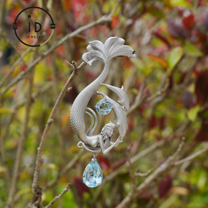 Dreamy Ocean Mermaid Pendant in 925 Silver with Aquamarine – Unique Jewelry for Ocean Lovers and Collectors