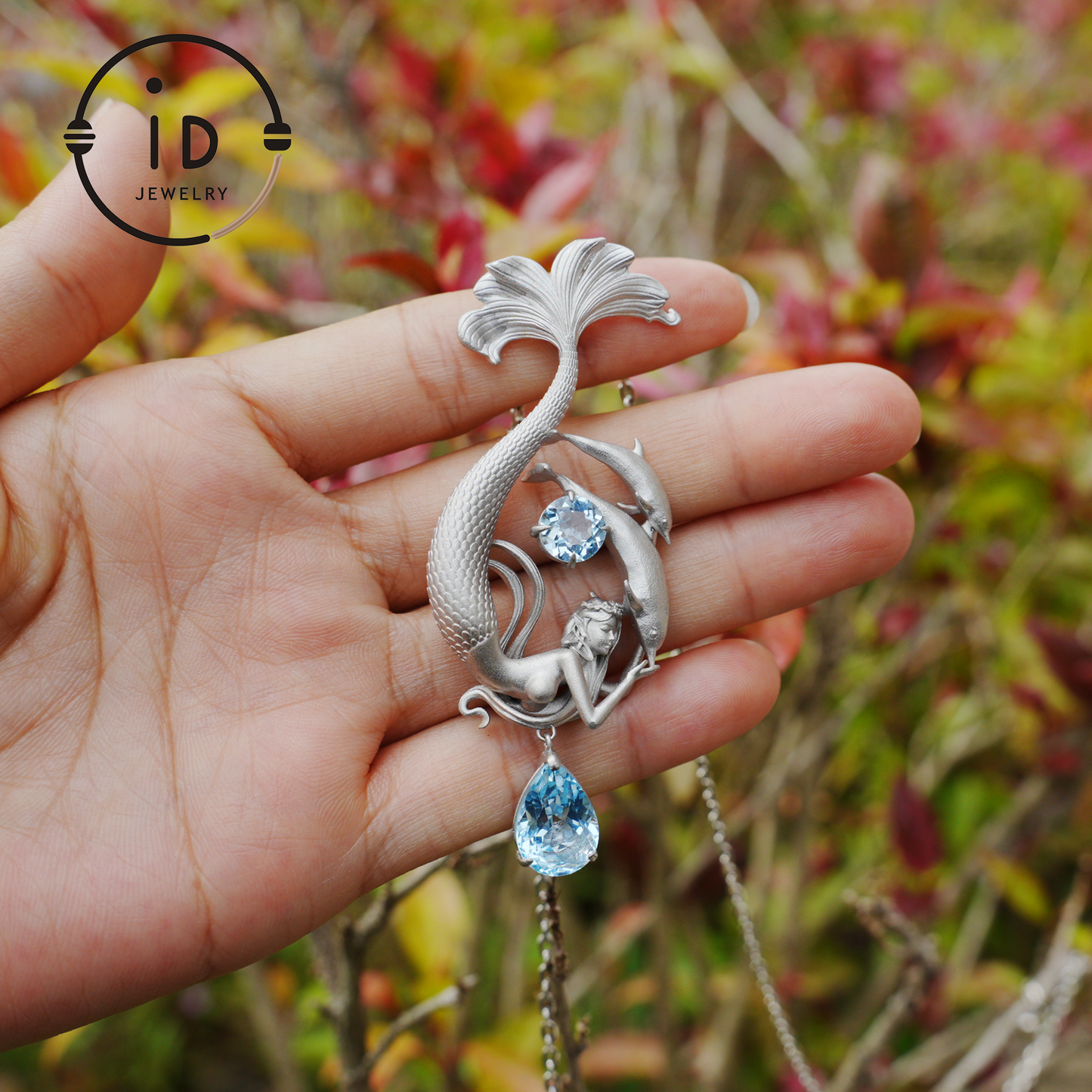 Dreamy Ocean Mermaid Pendant in 925 Silver with Aquamarine – Unique Jewelry for Ocean Lovers and Collectors