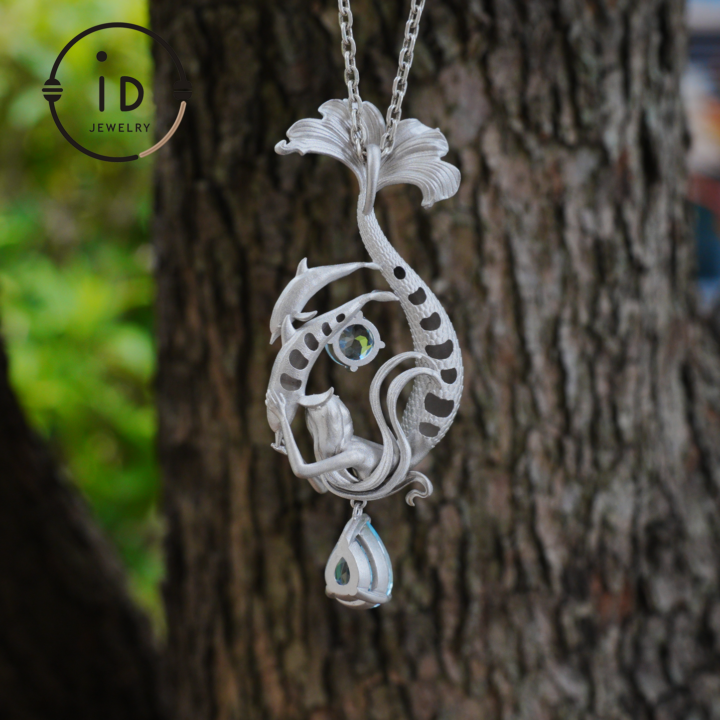 Dreamy Ocean Mermaid Pendant in 925 Silver with Aquamarine – Unique Jewelry for Ocean Lovers and Collectors