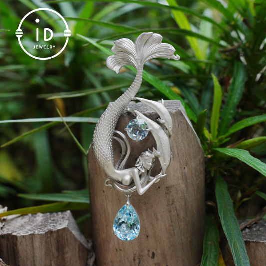 Dreamy Ocean Mermaid Pendant in 925 Silver with Aquamarine – Unique Jewelry for Ocean Lovers and Collectors